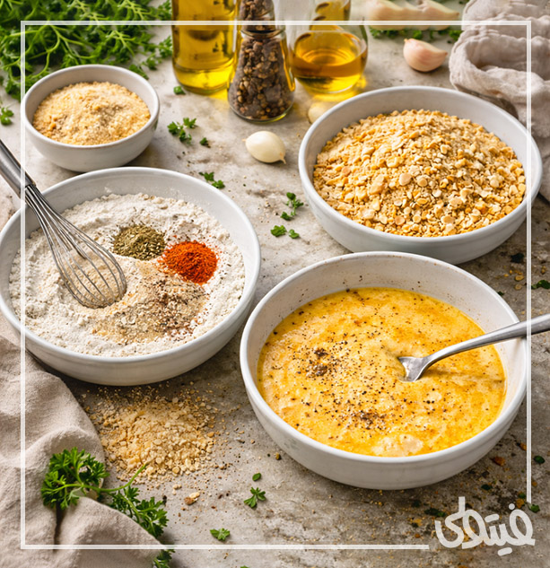 مرحله سوم: آماده‌سازی پوشش سوخاری ترد و حرفه‌ای